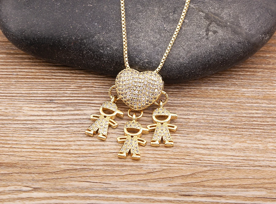 Nidin Heißer Verkauf Sohn Tochter Herz Vergoldet Zirkonia Familie Mädchen Junge Anhänger Halskette Kette Schmuck Für Mutter Geschenk – Detail 21