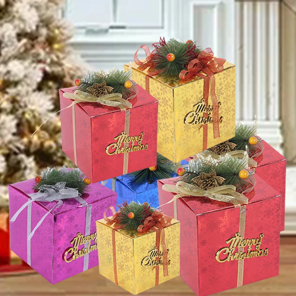 

Multi Size Merry Christmas Gifts Box With Pine Leaves Bow Packing Bag Christmas Decorations For Home Xmas Tree Ornaments Navidad