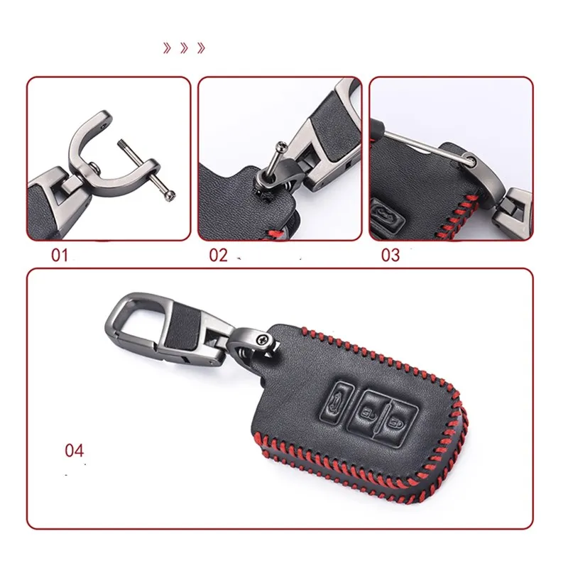 Leather Car Key Case holder For Toyota 2012 2013 Camry RAV4 Corolla 2014 2015 3 Buttons Smart Keyless Remote Fob Cover Keychain