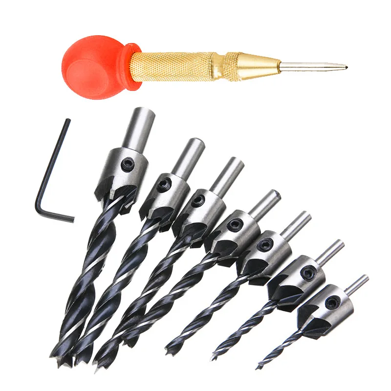 26Pcs Kayu Talang Bor Bit Set Kayu Plug Cutter Otomatis Pusat Pin Punch Langkah Bor Bit