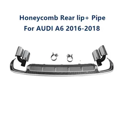S6 Honeycomb Style Diffuse with Pipe Tip Car Rear Bumper Lip Diffuser For Audi A6 2016 2017 2018 Original Version