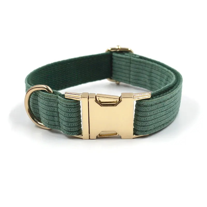 Dark Green Personalized Dog Harness Set Designer Gold Buckle Pet Bow Collar Leash Poop Bag Gift for Puppy Male Dog Accessories