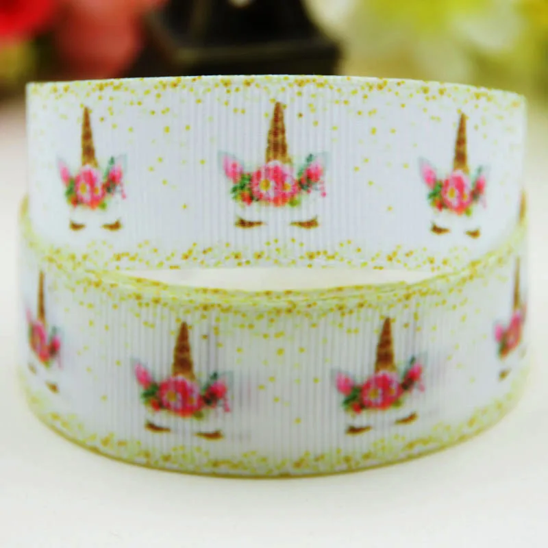 7/8\'\' 22mm Sleep Unicorn Cartoon Character printed Grosgrain Ribbon party decoration 5 Yards randomly sent