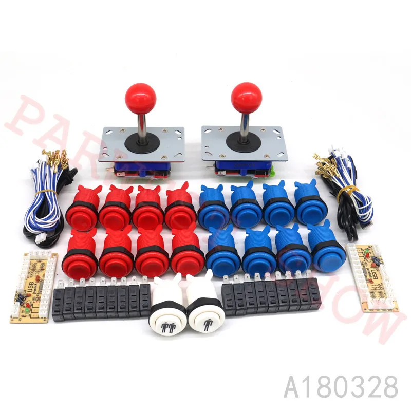 2PCS Zippy Joystick with long shaft+16PCS Red/Blue Happ style buttons+1P/2P white push button+Yellow Zero Delay USB Encoder