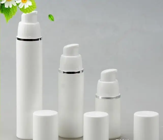 15ml 30ml 50ml PP Airless Bottles White Airless Vacuum Pump Lotion Bottle with Silver Line Cosmetic Packaging