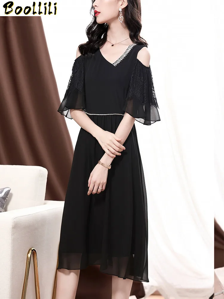 

Silk 100% Real Summer Dress 2023 Vintage Elegant Midi Sexy Dress Women Clothes Ladies Dresses Party Black Dress Vestidos