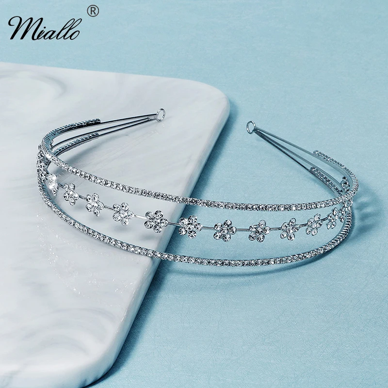 Miallo Fashion Rhinestone Headbands for Women Hairbands Hair Accessories Silver Color Wedding Crown Bridal Hair Jewelry Gift