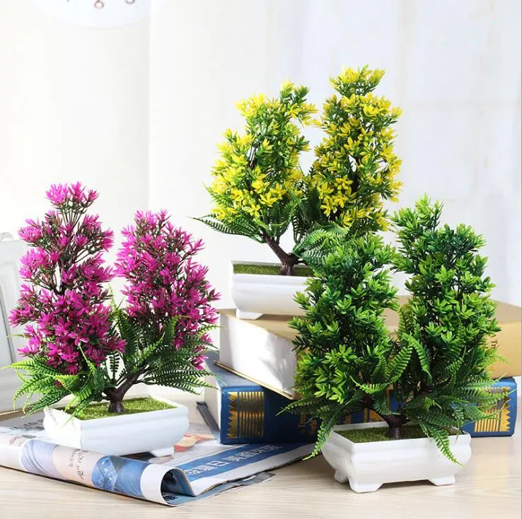 Artificial Plants Potted Bonsai Green Small Tree Plants Fake Flowers Potted Ornaments for Home Garden Decor Party Hotel Decor