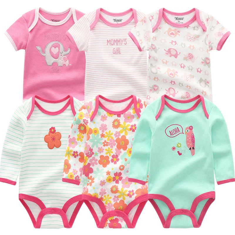 6Pcs/Lot Newborn Jumpsuit Baby Girl Boy Rompers Infant Clothes Set Short+Long Sleeves Bodysuit 2021 Spring Summer bebe Clothing