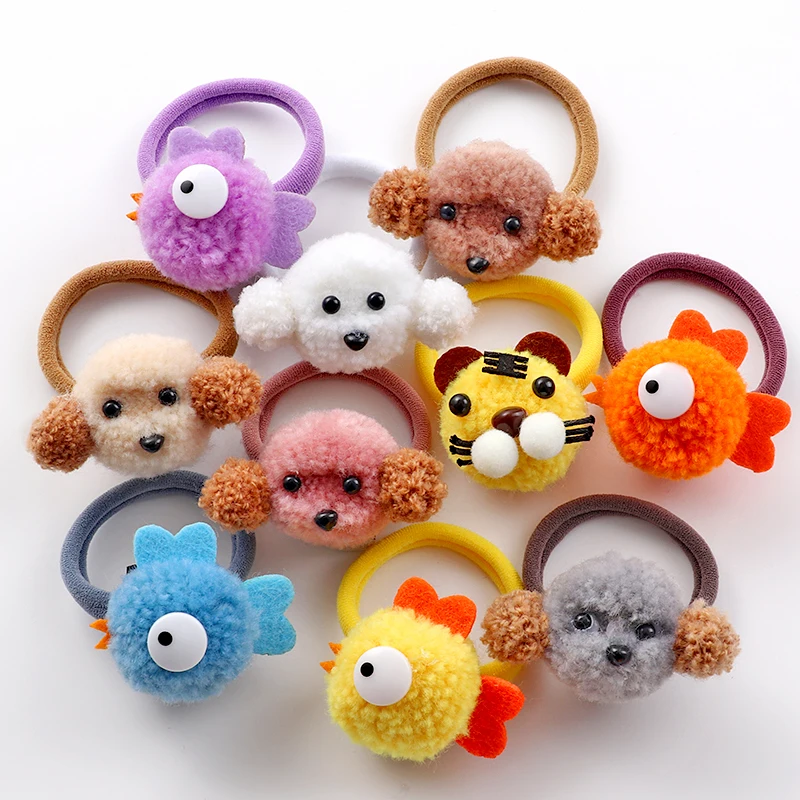 New Cute Animal Fur Ball Hair ring Girls Elastic Rubber Band Hair Bands Hair Accessories Kids Cartoon Headwear Ornaments Gift