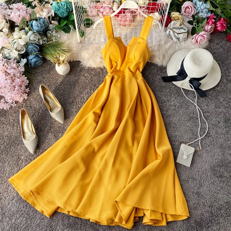 Gợi Cảm Đầm Dự Tiệc Cho Nữ Chữ A Hở Lưng 2020 Mùa Hè Áo Cao Cấp Thanh Lịch Áo Dài Đi Biển Vestidos P551