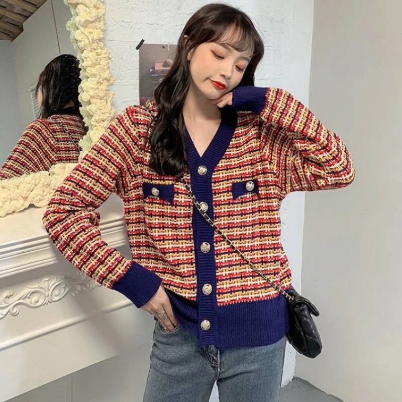 Cardigan Women 4 Colors Loose Vintage Elegant Plaid Design Harajuku College Spring Leisure Daily Popualr Stylish Female Holiday