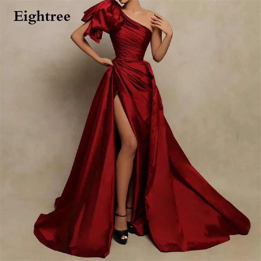 

Eightree Wine Red Long Side Slit One Shoulder Evening Party Dresses A Line Formal Graduation Party Prom Gowns Saudi Arabia Dress