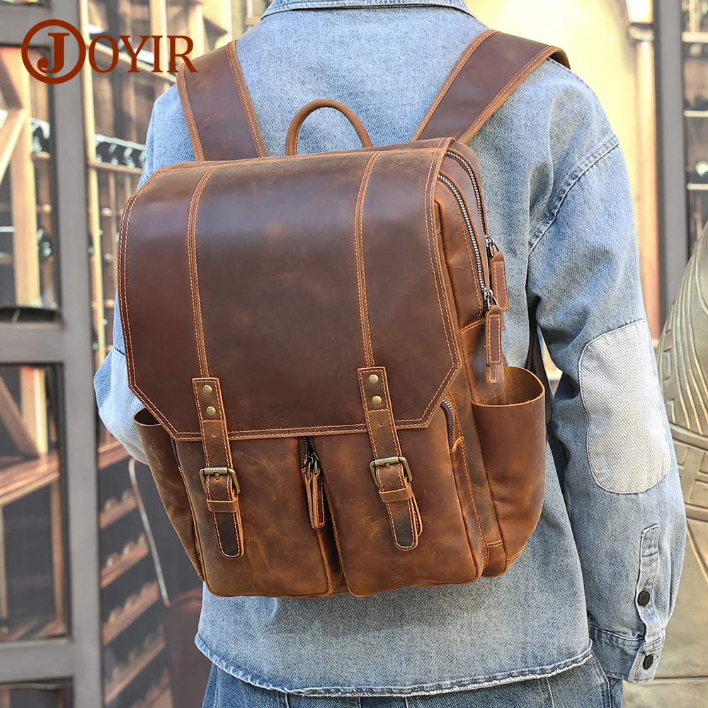 JOYIR Mens Backpack Crazy Horse Leather 15.6