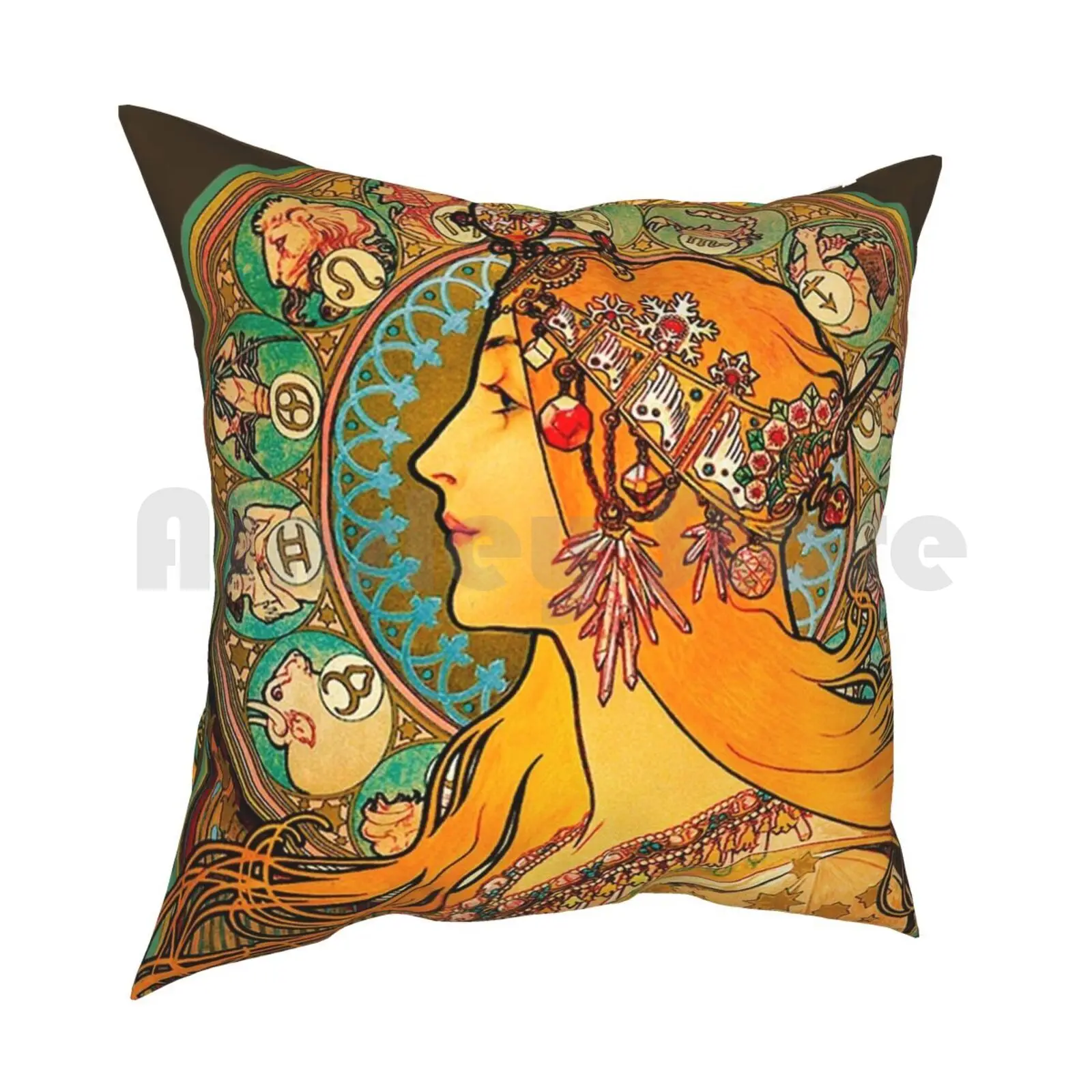 Hd Zodiac , ( 1896 )-Alphonse Mucha Pillow Case Printed Home Soft DIY Pillow Cover Mucha Alphonse Mucha Zodiac Mucha Zodiac