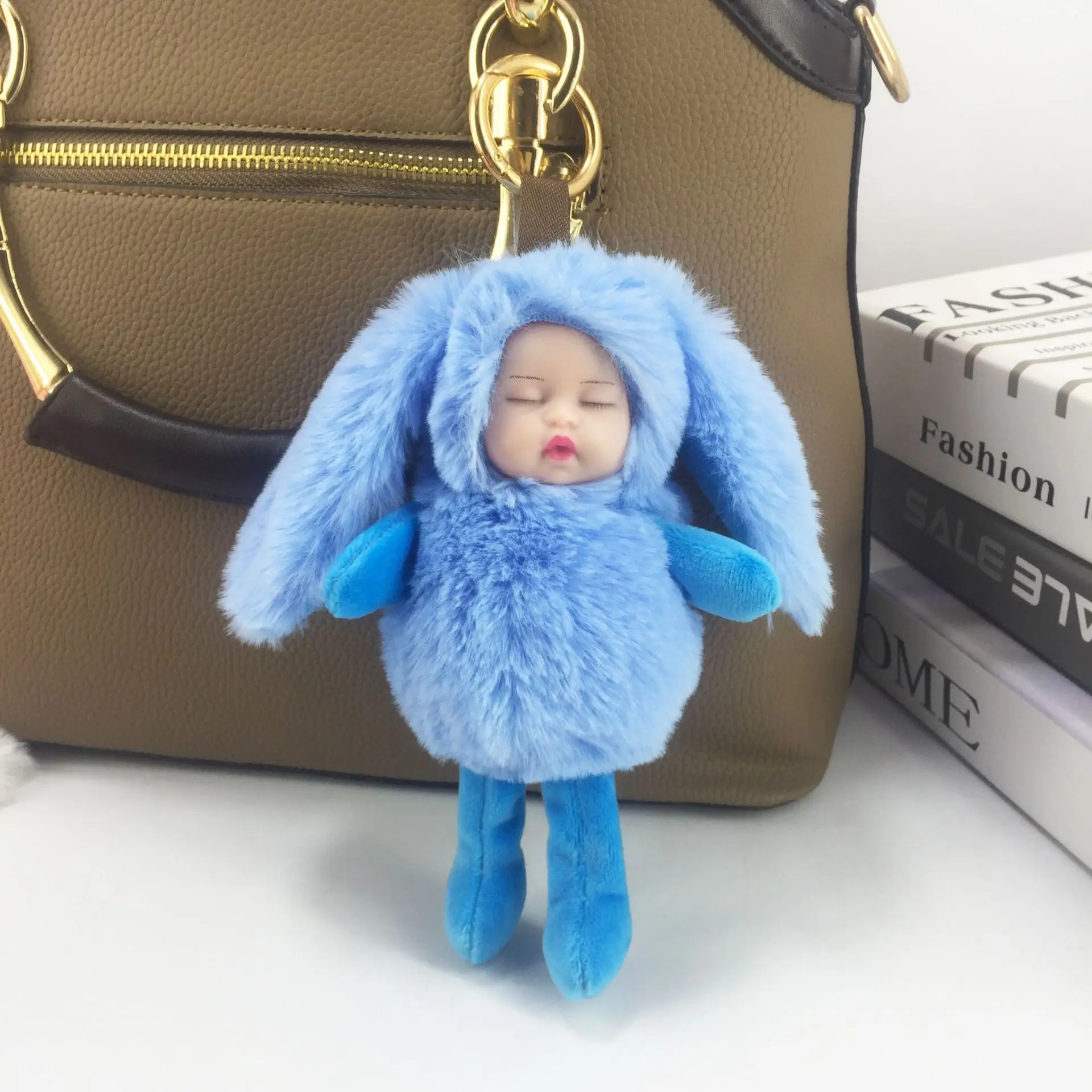 Pompom rabbiteCute Fashion Kids Plush Dolls Keychain Soft Stuffed Toys Keyring Mini Plush Animals Key Chain Baby For Girls Women