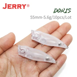 Jerry Doris 10pcs 55mm Spinning Fishing Hard Bait Plugs Floating Topwater Fishing Popper Lures Unpainted Blank Body Pesca