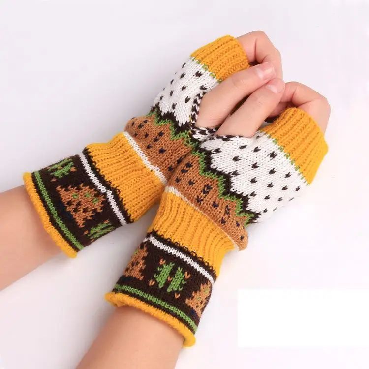 Guantes de Navidad de punto para mujer, medio dedo, árbol de Navidad, calentador de brazo de mano cálido para Año Nuevo