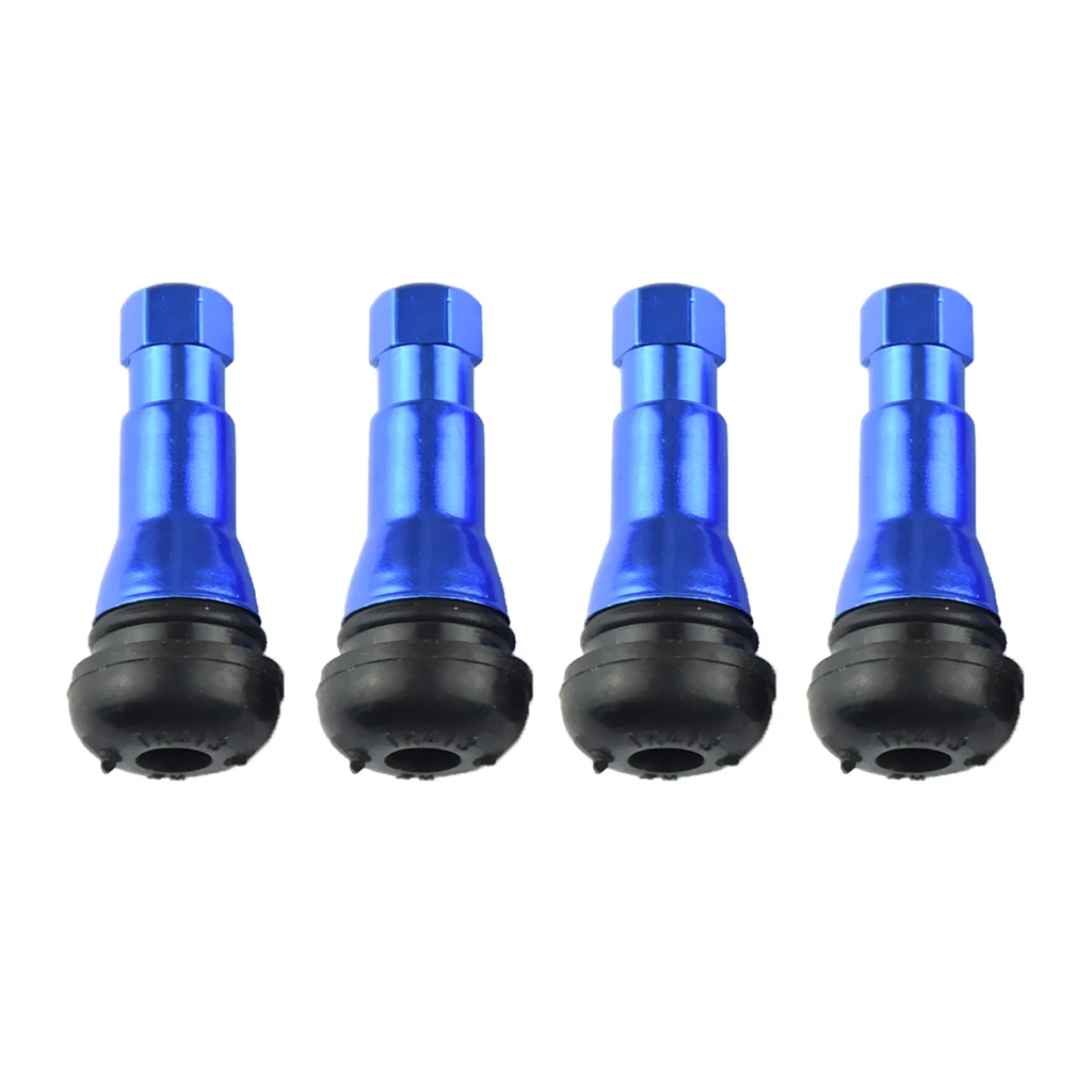 TR413 Blue Snap-In Wheel Tire Valve Stems Short Rubber Cap (4 pcs)