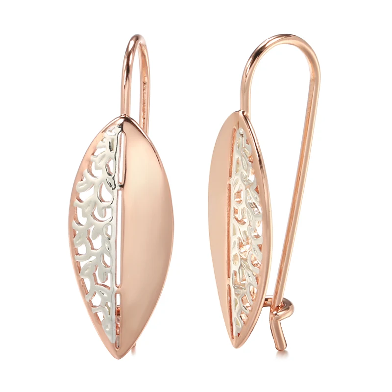 

Sweet Vintage Hollow Two-Color Leaves Earrings for Women 585 Rose Gold Luxury Accessories Earrings Girl Jewelry