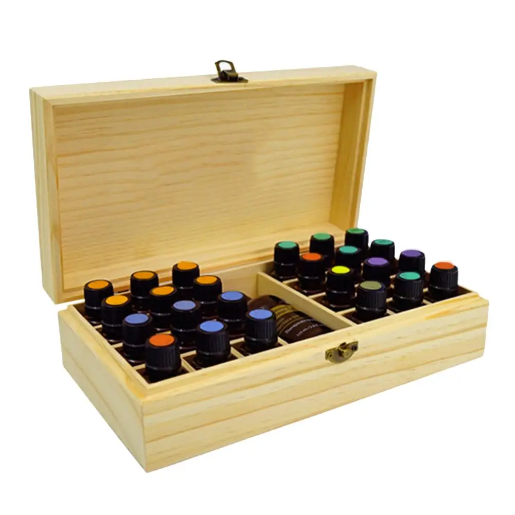 25 Grids Bamboo Essential Oil Storage Box Organizer DIY Protective Wooden Storage Case Travel Perfume Bottles Protect Container