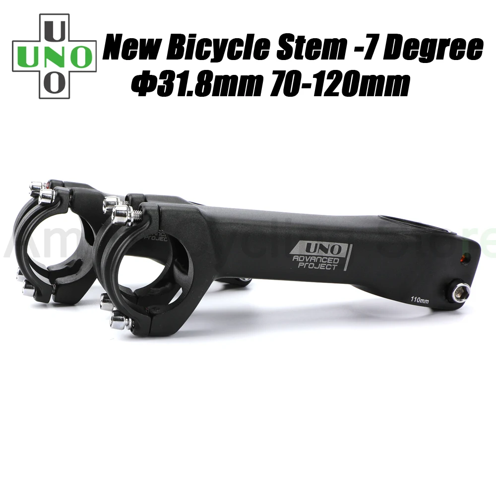 UNO MTB Stem -7 Degree Integrated Handlebar Stem 31.8 Aluminum Bicycle Rod 70-120mm Handle Bar Extender Bicycle Steering Wheel