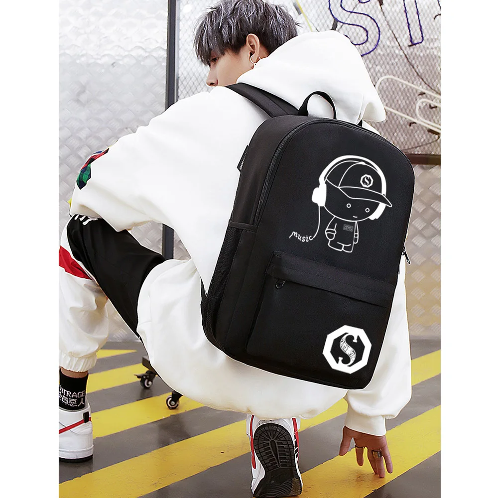 Fashion Canvas Luminous School Bag for Boys Girls High Capacity Schoolbag Mochila Bolsa Travel Backpack Birthday Best Gift