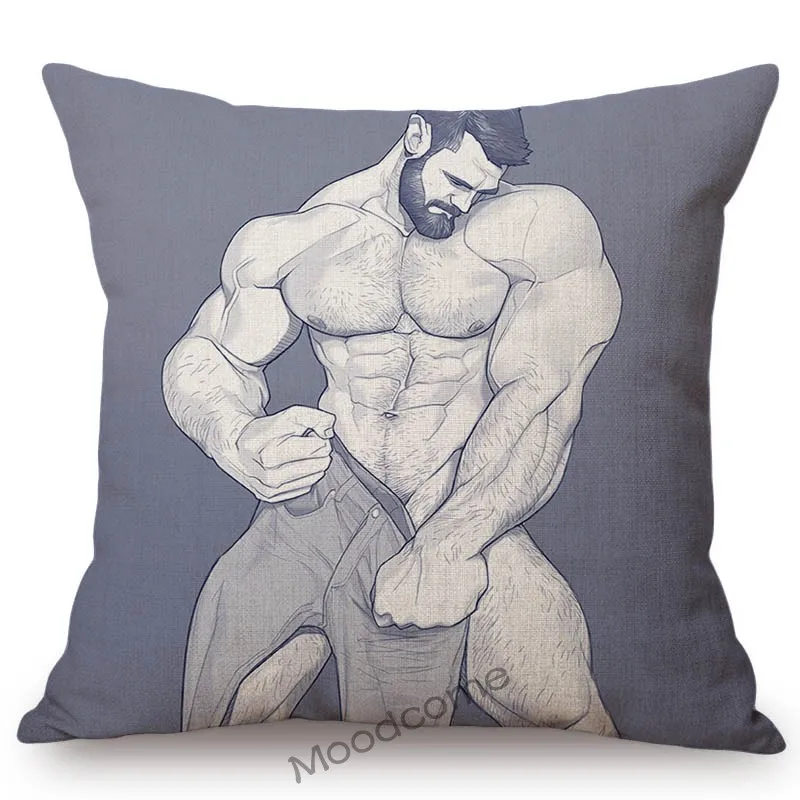 Black White Sketch Sexy Hot Man Guy LGBT Gay Art Home Decorative Sofa Throw Pillow Case  Muscled Hunk Men Tempting Cushion Cover