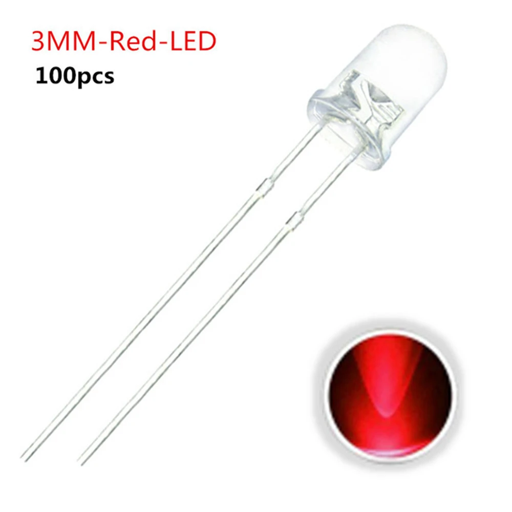 100pcs 3MM LED Diode 3 MM Assorted Kit White Green Red Blue Yellow Orange Pink Purple Warm White DIY Light Emitting Diodes