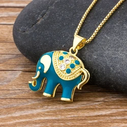 Nidin National Style Classic Lucky Blue Elephant Pendant High Quality Copper Zircon Necklace Female Charm Party Wedding Jewelry