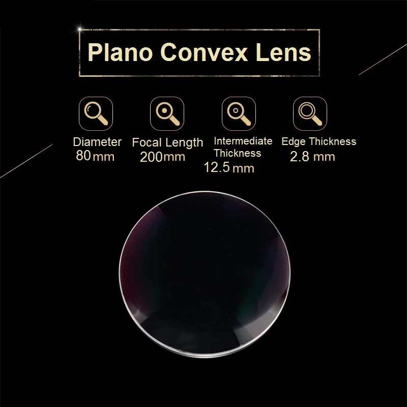 Plano Convex Lens Diameter 80mm K9 Optical Glass Lens Focal Length 200mm Spotlight Imaging Experiment Stage Lights Convex Lens