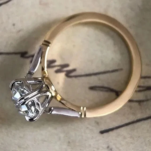 Huitan podkreślone okrągłe pierścionki z cyrkonią sześcienną dla kobiet ślubny pierścionek zaręczynowy eleganckie akcesoria nowa modna biżuteria w dwóch odcieniach