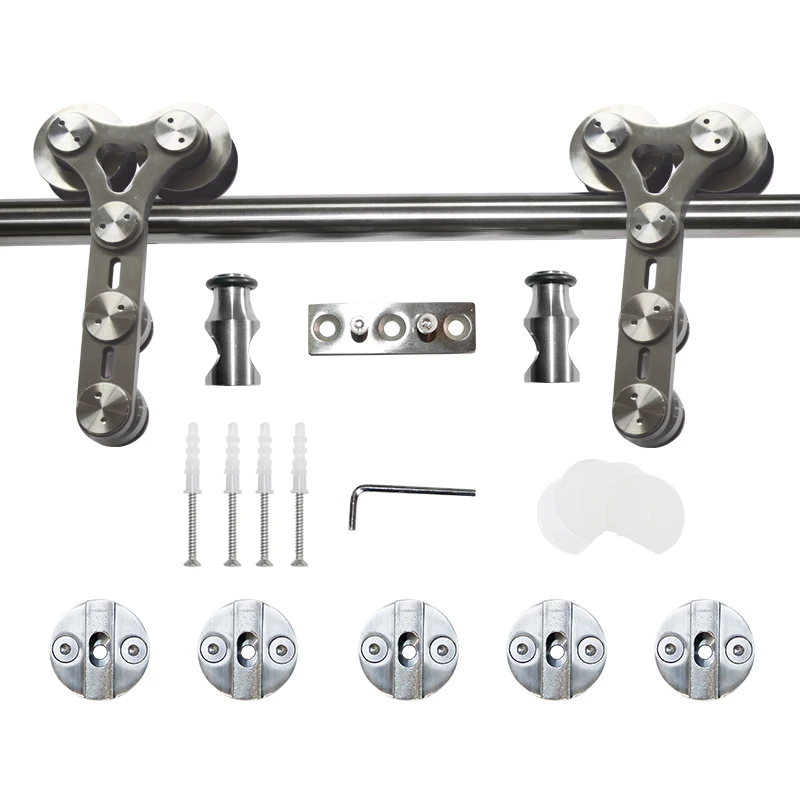 Heave Duty Stainless Steel Brushed Double Wheels Interior Sliding Barn Door Hardware Track Kit