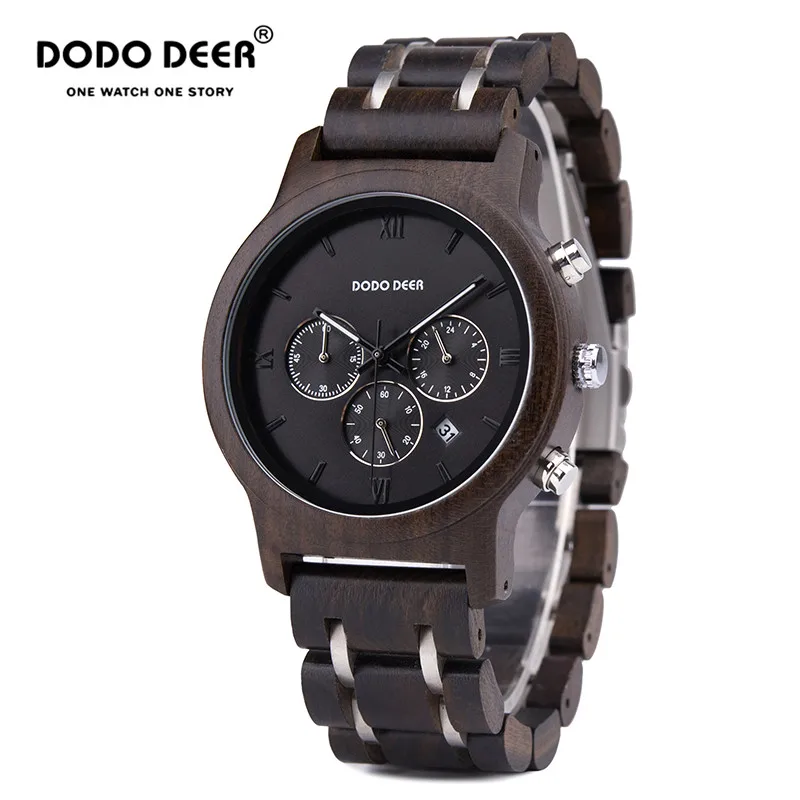 DODO DEER Wood Watch Men Wooden Metal Strap Chronograph Date Classic Fashion Quartz Wristwatches Top Versatile Timepieces Gift