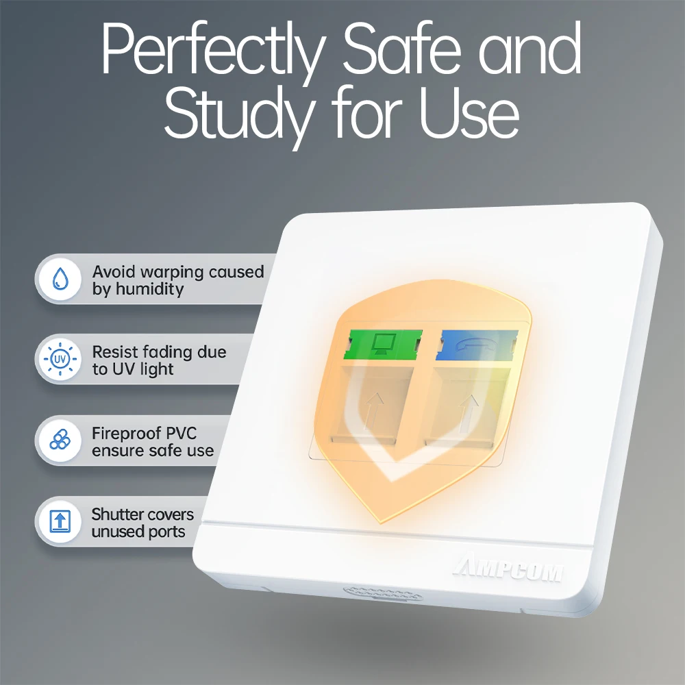 AMPCOM placa frontal de pared tipo 86 con caja de conexiones de montaje, Panel de montaje de toma de red telefónica para módulo RJ45 RJ11