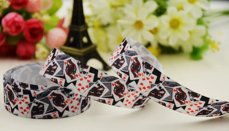 22mm 25mm 38mm 75mm Poker Cartoon printed Grosgrain Ribbon party decoration 10 Yards X-02942