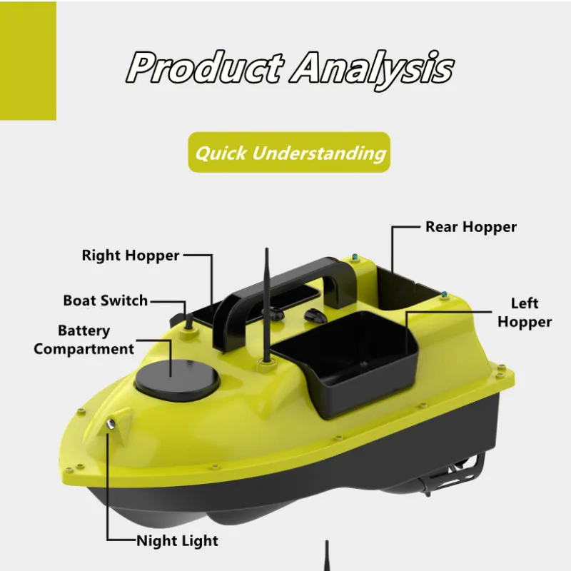 16 punti GPS Bait Boat 3 tramogge 500M 2KG carico GPS Auto Feed Return Fishing Bait Boat con Fish Finder RC Fishing Finder Boat To