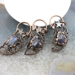 Natural Labradorite Half Moon Birds Nest Antique Brass Style Pendant,Healing Reiki Energy Stone Necklace DIY Charms Jewelry