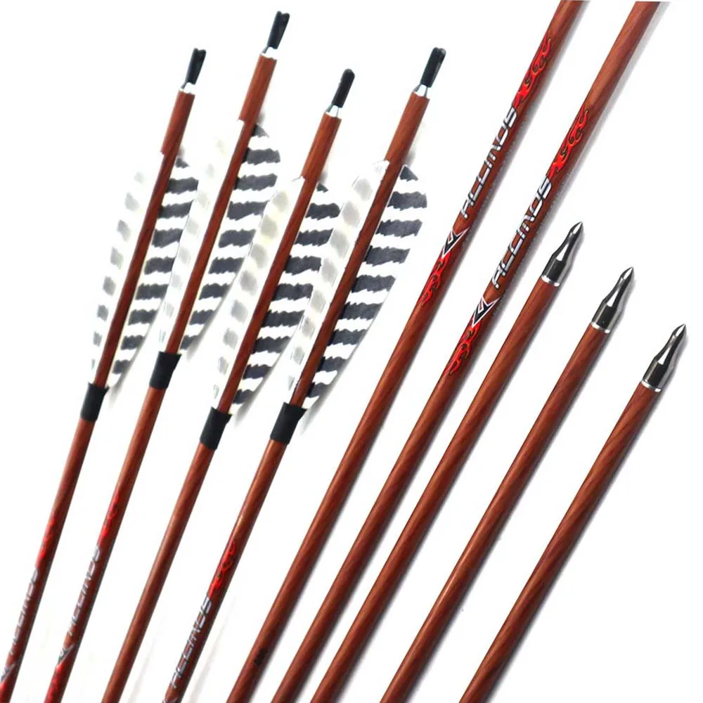 6/12pc ACCMOS Wood Skin Pure Carbon Arrow ID 6.2mm Spine 350 400 450 500 550 600 700 for Archery Bow Hunting Shooting