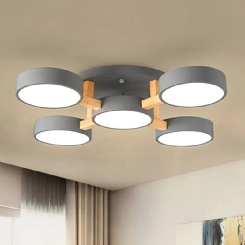 

Nordic Wood Decor Led Ceiling Lights For Living Room 220V Round Metal Ceiling Lamp Surface Mounted Lighting Fixture