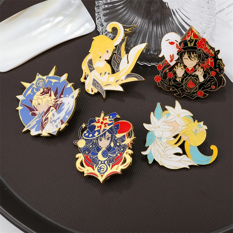 Cartoon Anime Genshin Impact Xiao Barbatos Keqing Brooch Icons Cosplay Prop Denim Jeans Accessories Pin Jewelry Gift for Kids