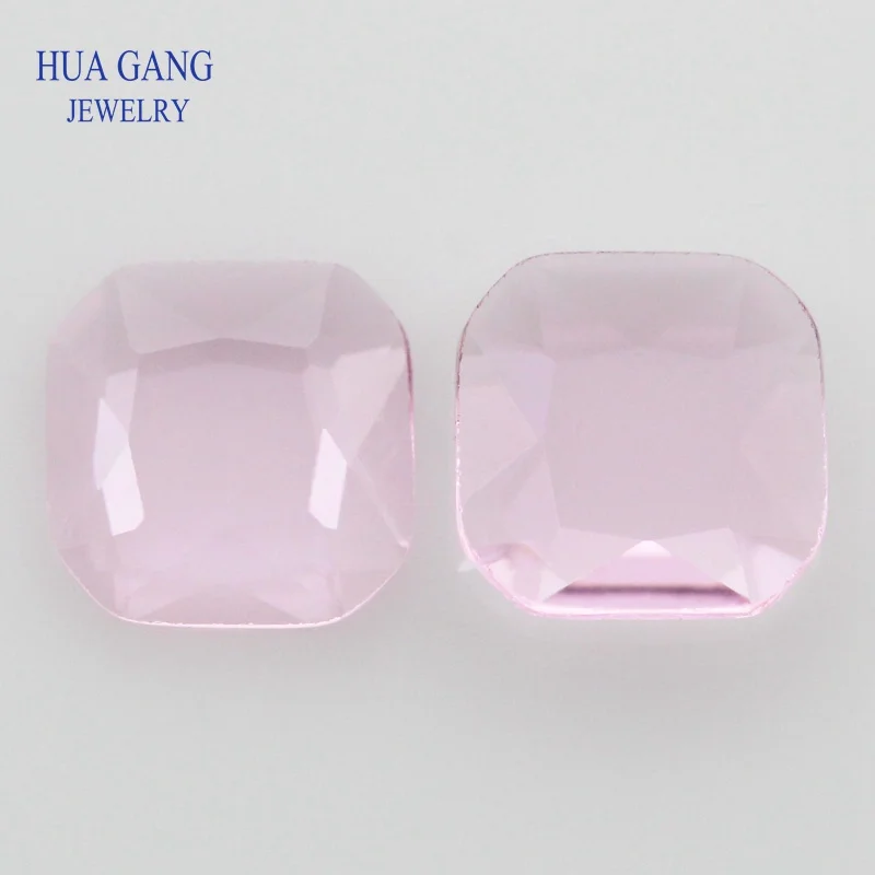 Glass Beads Pink Cushion Cut Shape Princess Cut Loose Synthetic Gems Stones For Jewelry Size 3x3~10x10mm