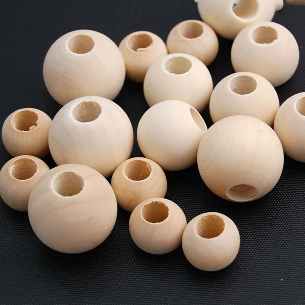 Round Natural Wood Loose Big Hole Beads 8mm 10mm 12mm 15mm 20mm 25mm 30mm 40mm 50mm for DIY Crafts Jewelry Bracelet Making