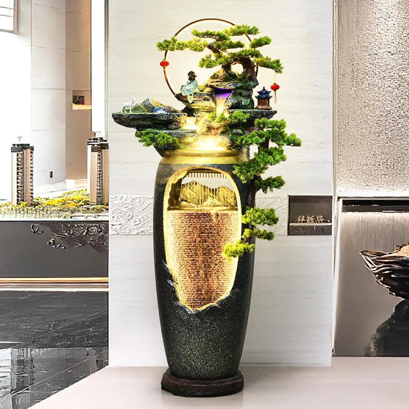 GY New Chinese Style Water Fountain Light Luxury Floor Zen Indoor Entrance Living Room Fortune Humidified Rockery Decoration