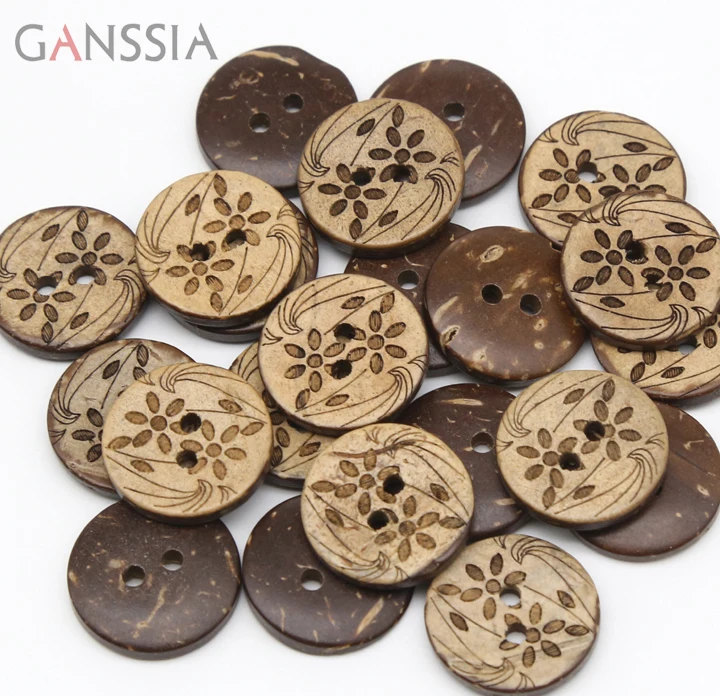 

30pcs/lot Size: 12.5mm-20mm Round Natural Coconut 2 holes Buttons Flower Design Button Accssories Sewing Button (ss-899)