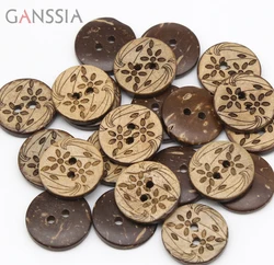 30pcs/lot Size: 12.5mm-20mm Round Natural Coconut 2 holes Buttons Flower Design Button Accssories Sewing Button (ss-899)