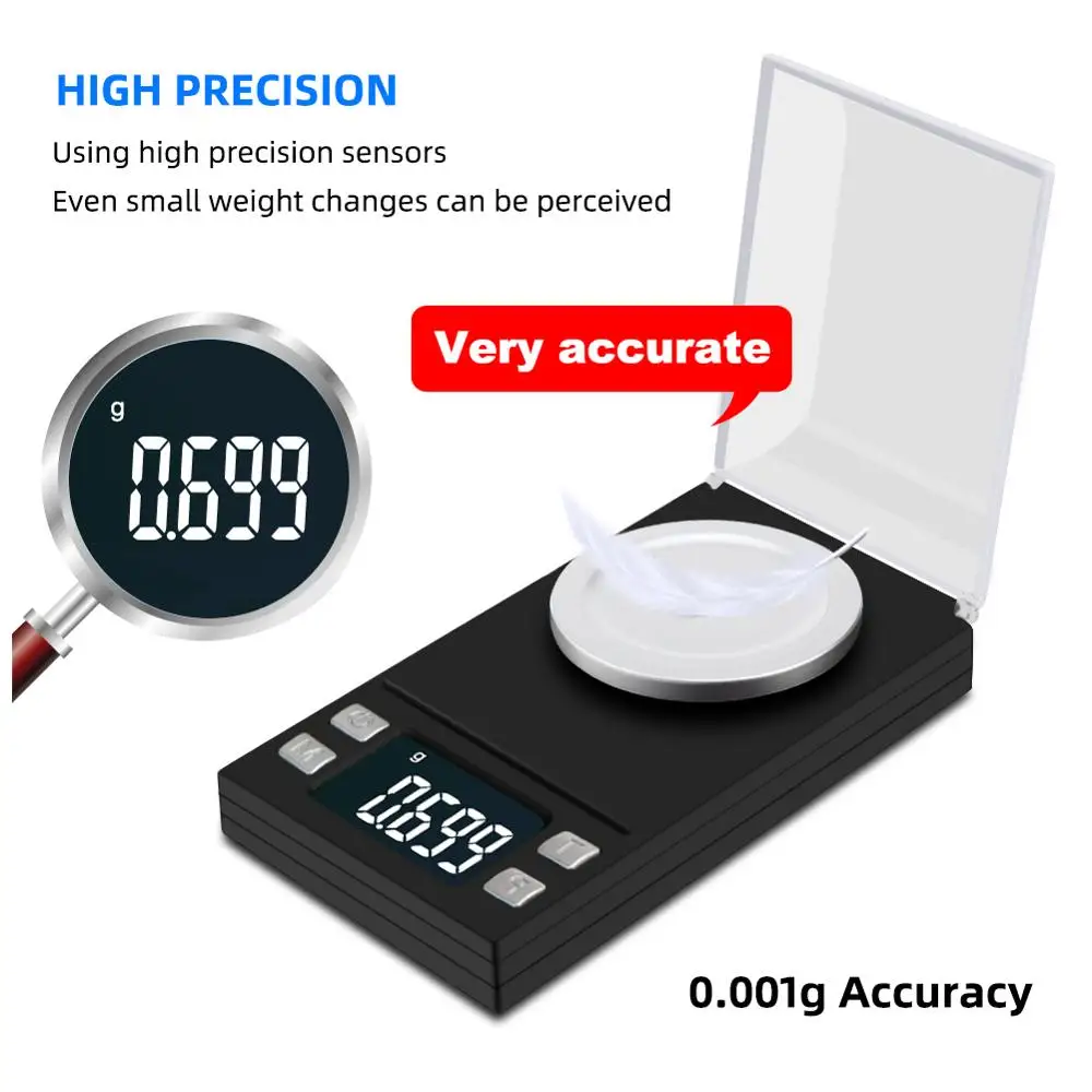 100g/50g/20g/10g Electronic Scales 0.001 LCD Digital Scale Jewelry Medicinal Herbs Portable Lab Weight Milligram Scale