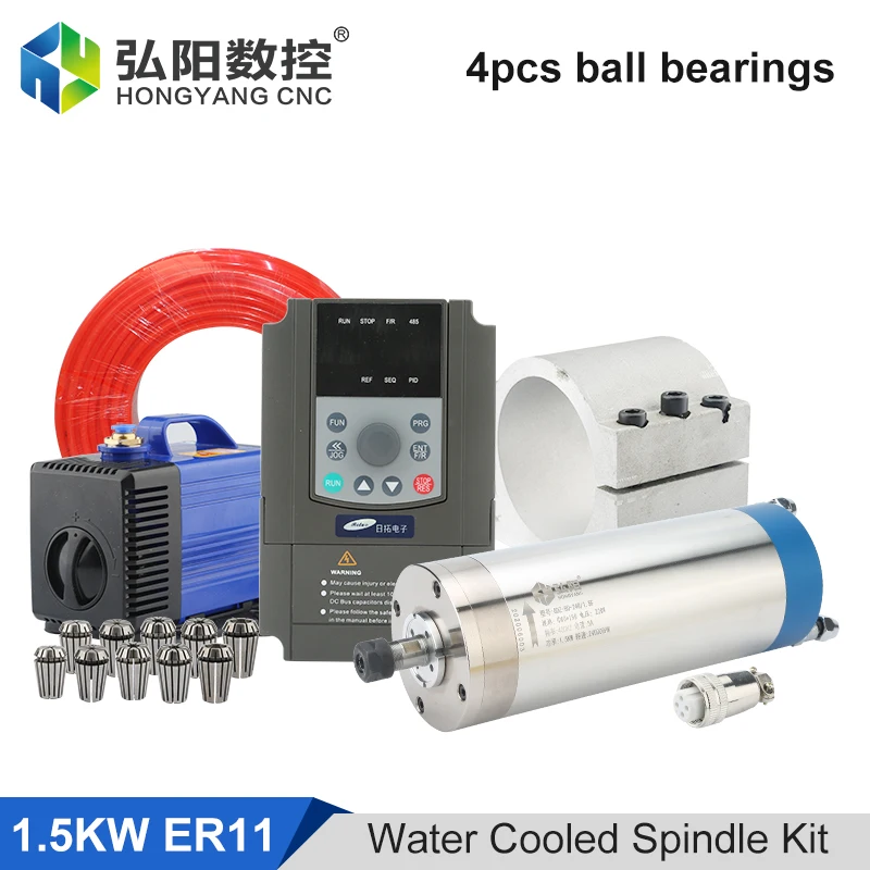 1.5kw Water Cooled Spindle Cnc 1.5 Kw Spindle Motor 4bearings & Vfd Inverter & 80mm Bracket & Water Pump Pipe & Er11 Chuck Kit