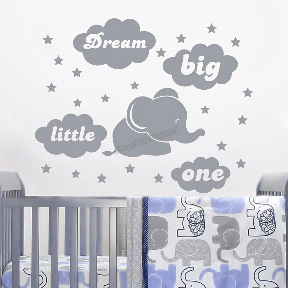 Quote wall decal kids room decor dream big little one elephant Wall Sticker quote for Kids baby room decor dream big decal B052