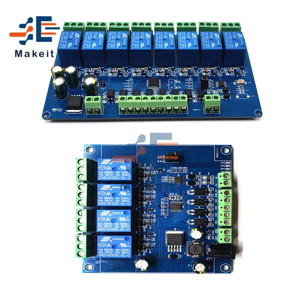 DC 7-24V Modbus Rtu7 4 Way 8 Way Relay Module Switch Input Output RS485/TTL Interface Signal Detection Anti-reverse Connection